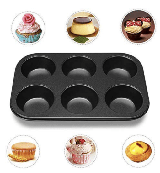 Reusable Non-Stick Carbon Steel Biscuit, Brownie, Dessert,Mini loaf, Cupcake Muffin Mould Tray pan for Microwave Oven for Home Baking Tools(Black/1 pcs) (6 Cavity Small) - Image 4